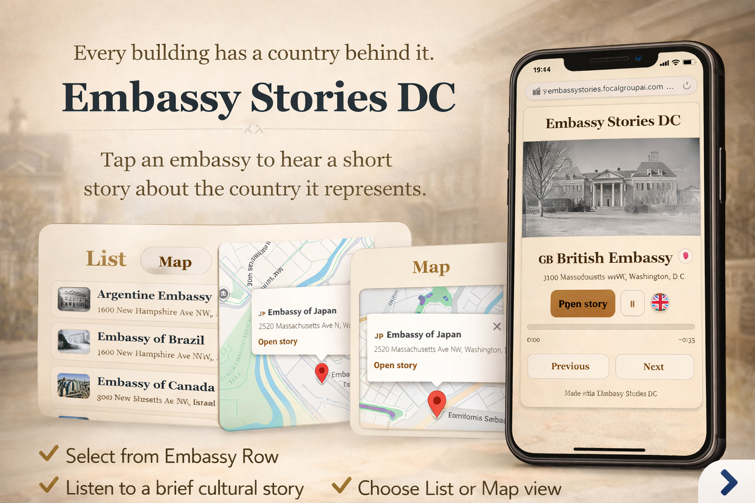 Embassy Stories website screenshot